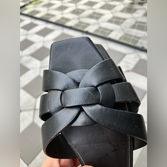 Saint Laurent Tribute Sandal Flat Mules Black Slides Smooth Leather - Picture 8 of 9